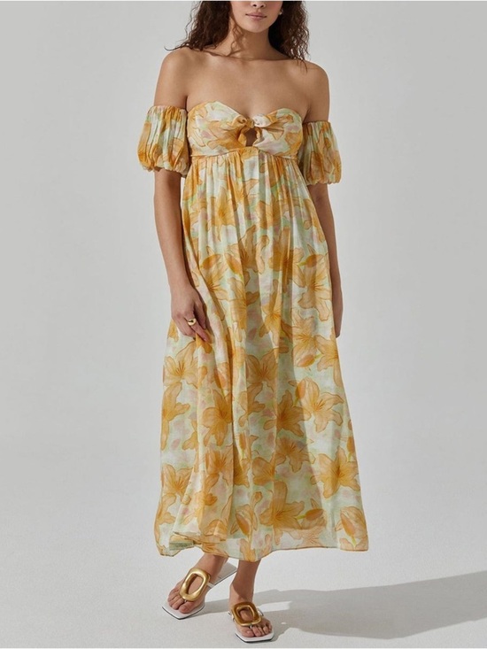 Astr Dresses & Skirts - ASTR The Label Floral Off Shoulder Midi Dress Orange Yellow Size M Romantic🌼